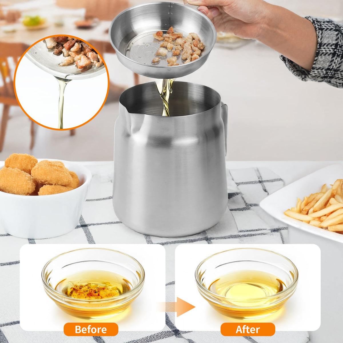 68oz Stainless Steel Oil Filter Pot with Fryer Basket V627991