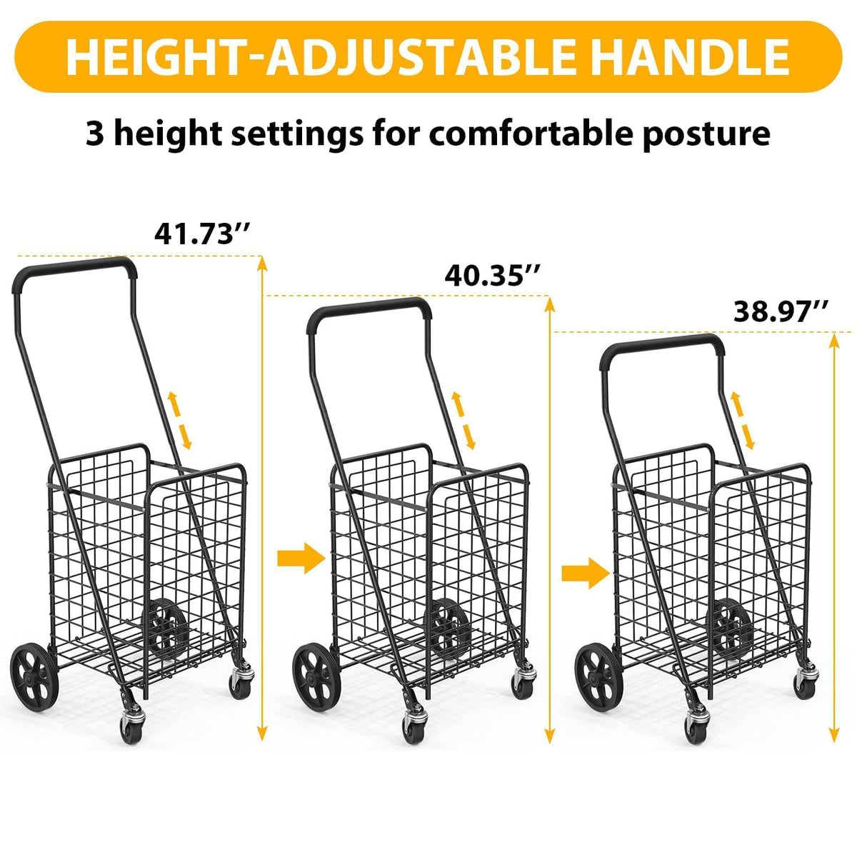 Grocery Shopping Cart with Swivel Wheels, Collapsible Utility Cart O5934