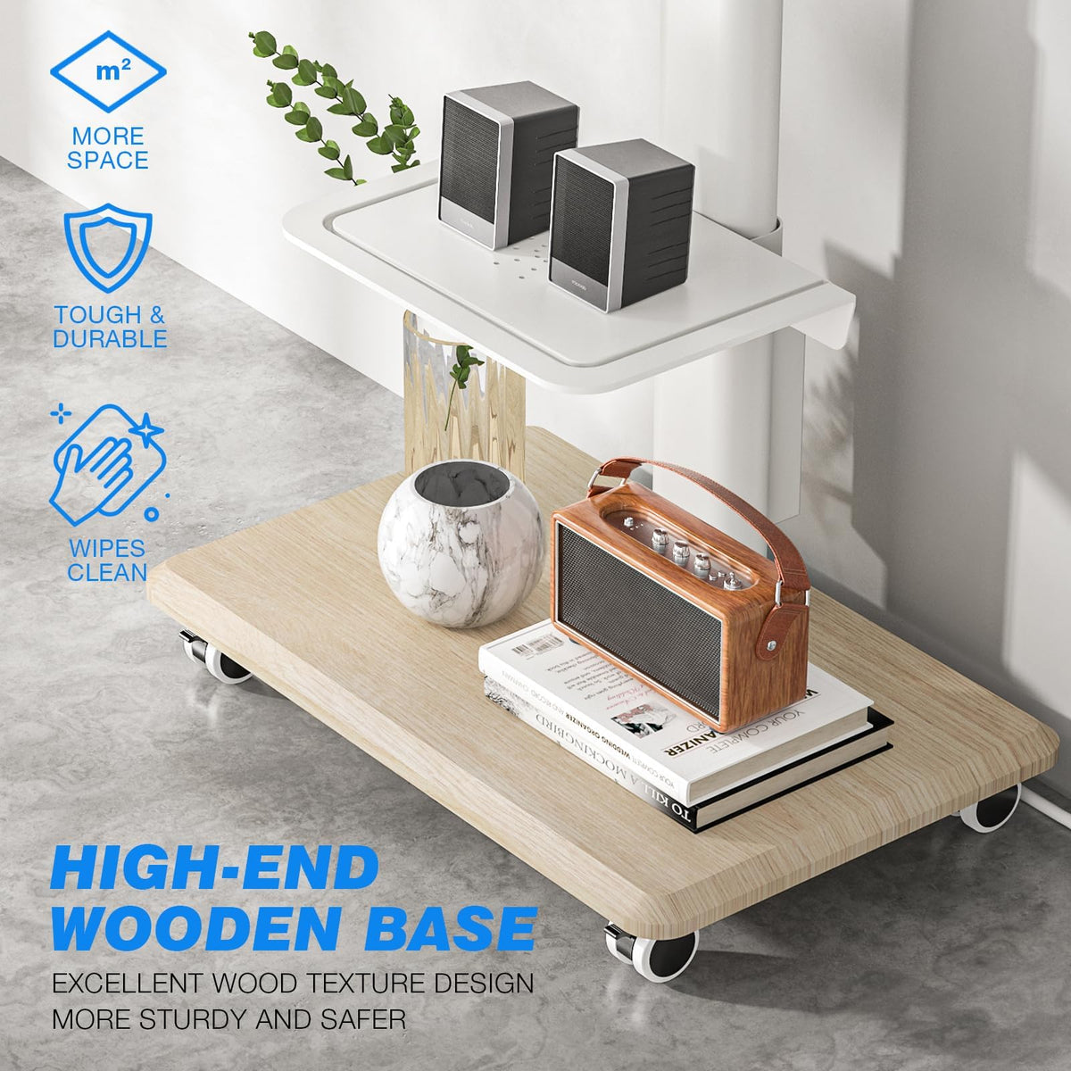 White Height Adjustable Rolling TV Stand for 32-75 Inch TVs B379