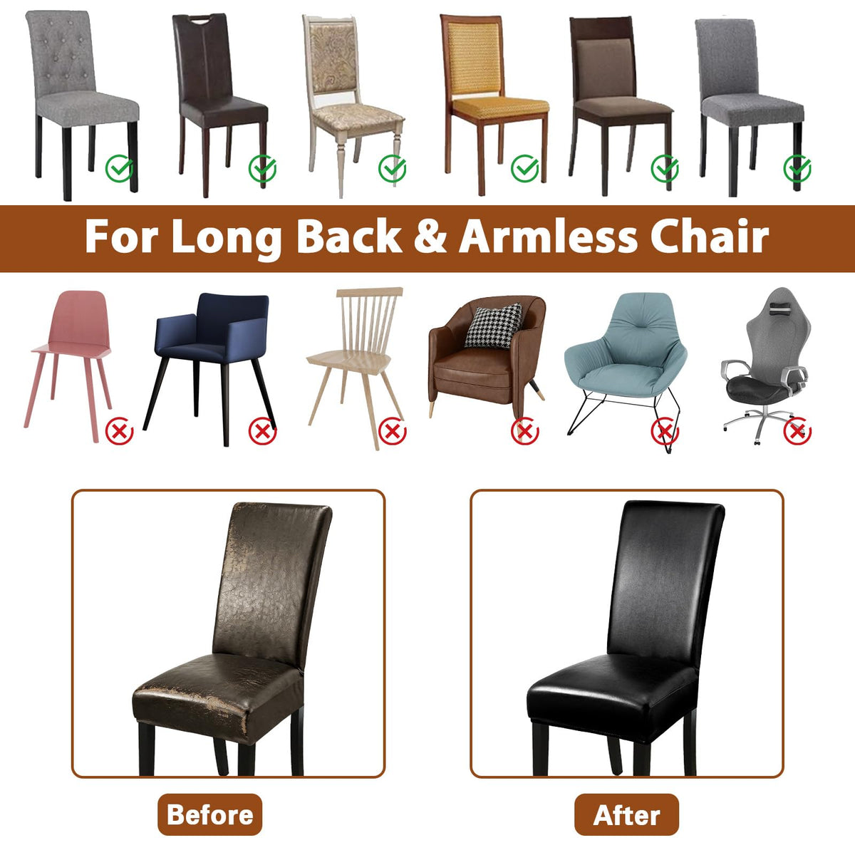 Black Set of 4 Stretch Waterproof Dining Chair Covers A950480