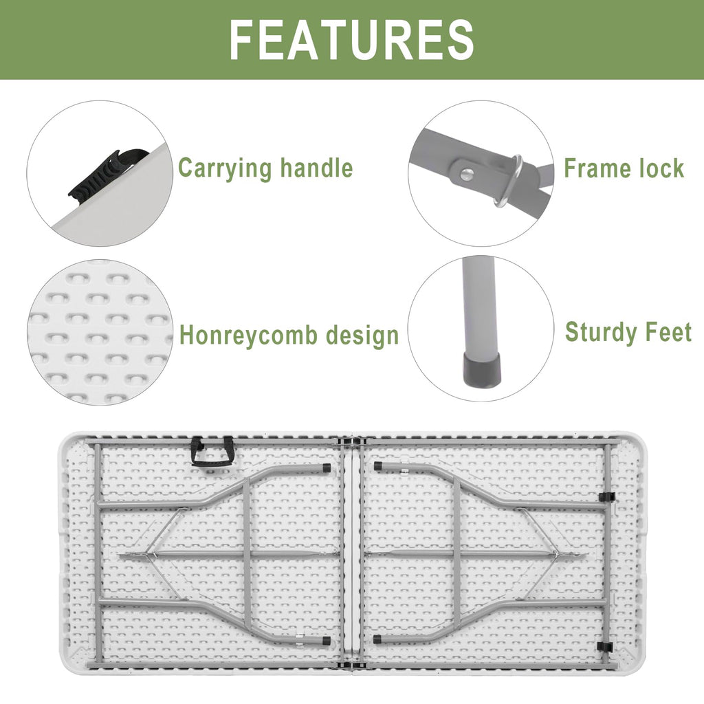 6FT Plastic Folding Table with Lock and Handle B676437