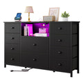Black Dresser with Charging Station and LED Lights T558