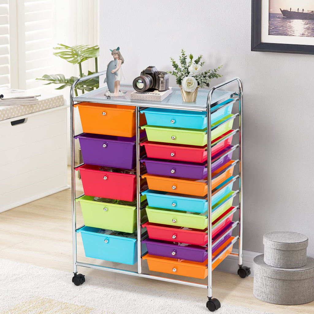 15 Drawer Rolling Storage Cart with Lockable Wheels A4331