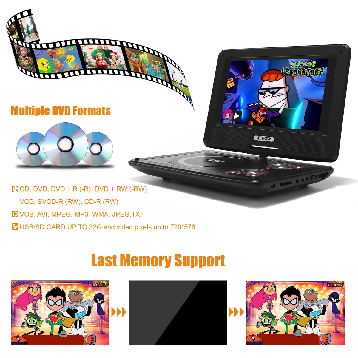 11.5" Portable DVD Player with 9.5" Swivel Screen C126