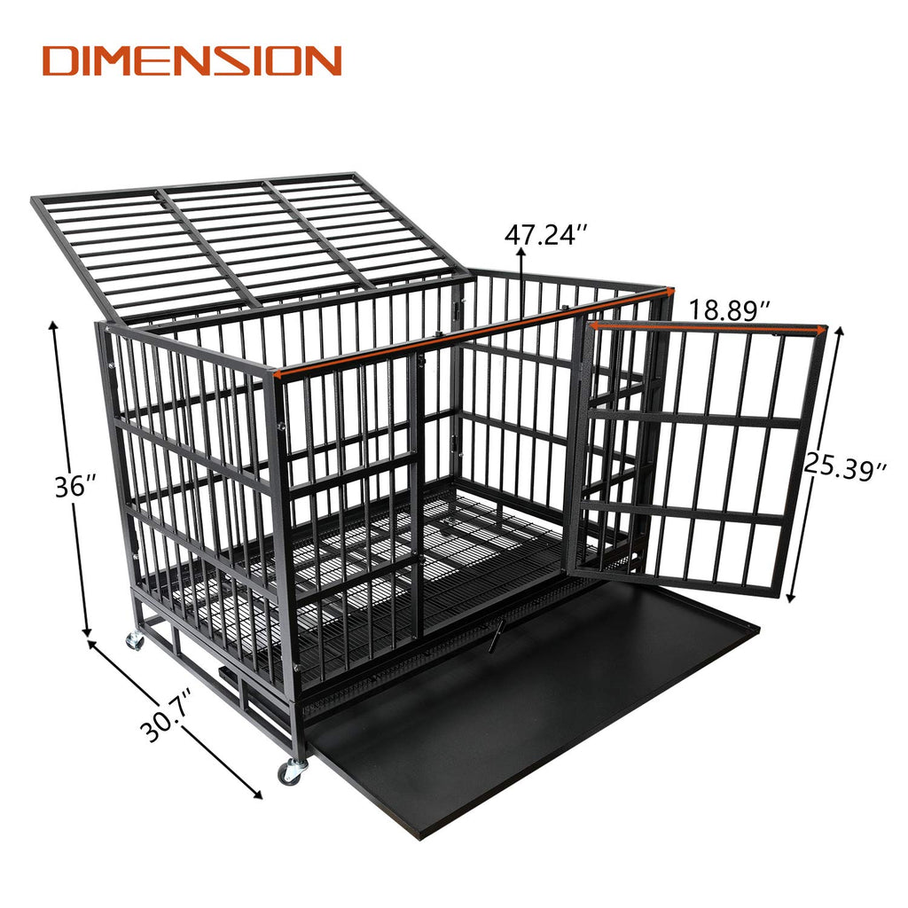 Heavy Duty 4 Wheels Double Door Metal Dog Crate 48 Inch E426