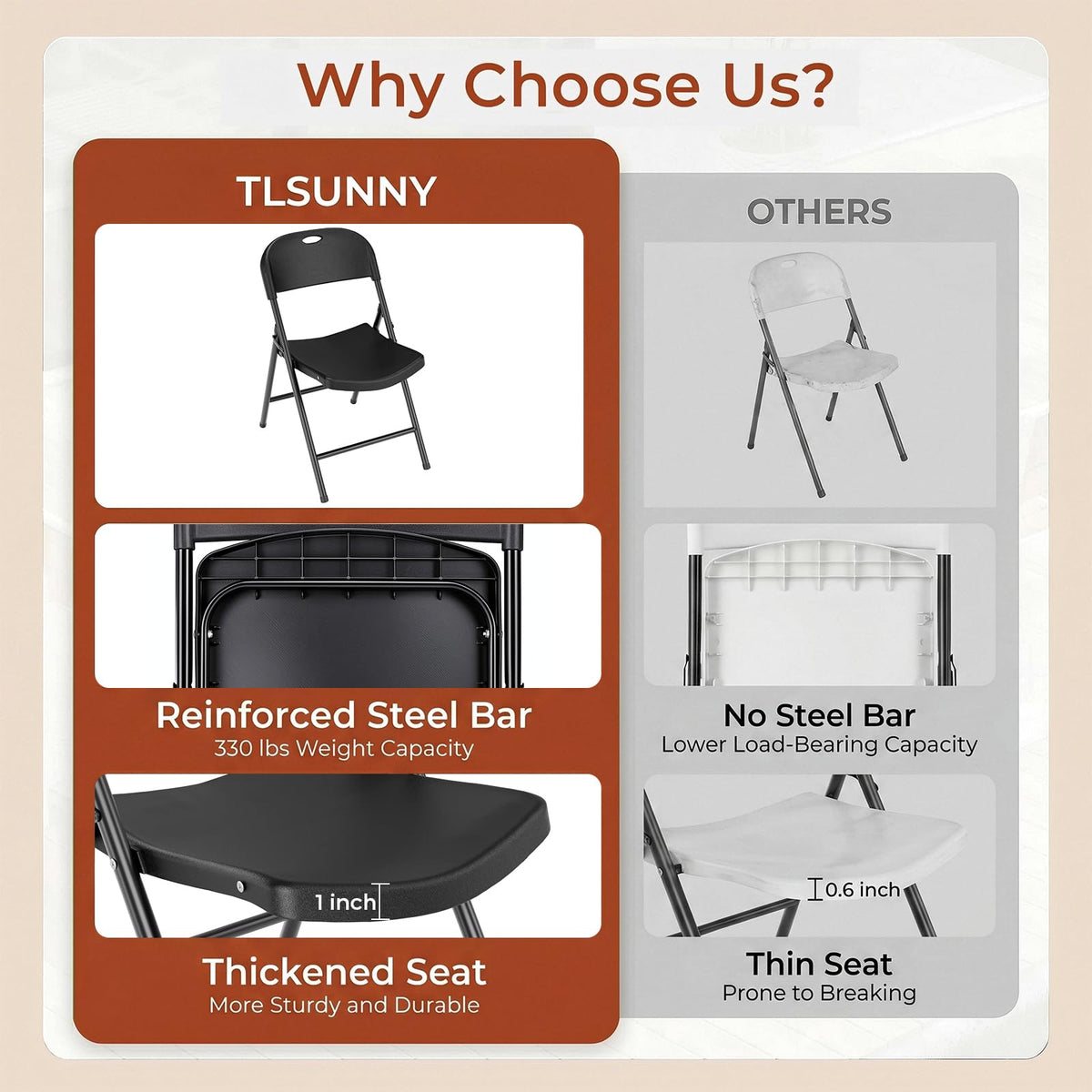 Black Plastic Folding Chair with Steel Frame M839