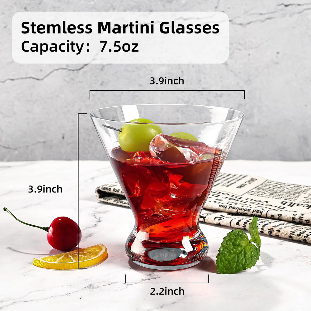 Stemless Martini Glasses Set of 12, 7.5 oz I161