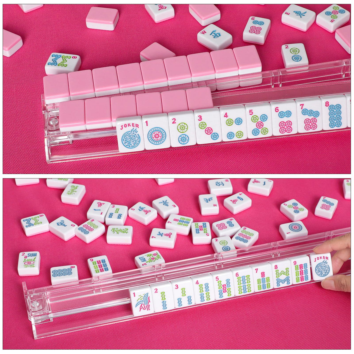 American Mahjong Tile Set, 166 Mahjong Game Set with Pink Color K355807