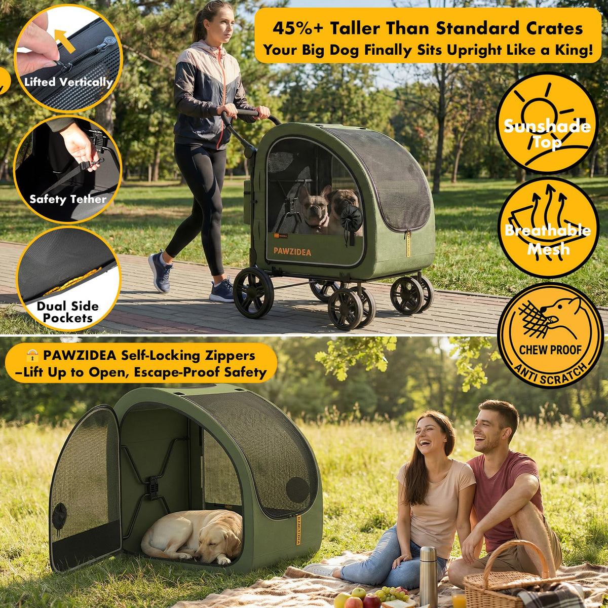 3-in-1 Large Dog Stroller with Detachable Carrier X3084