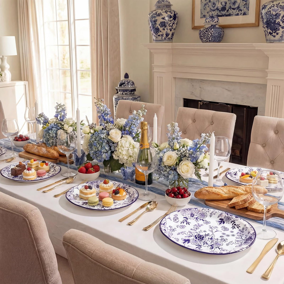 50 Pack Blue Floral Disposable Paper Plates S6070