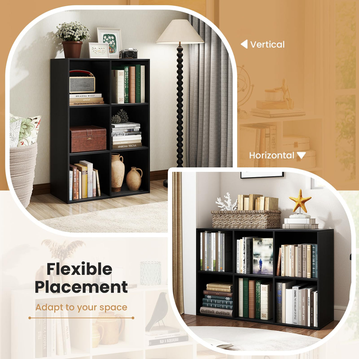 Black 6-Cube 3-Tier Bookcase S58054