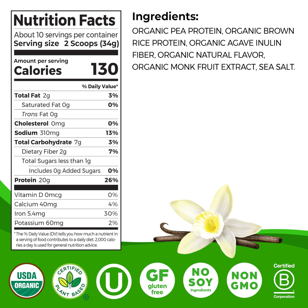 Organic Vegan Protein Powder, 20g Plant Protein, Vanilla W253456