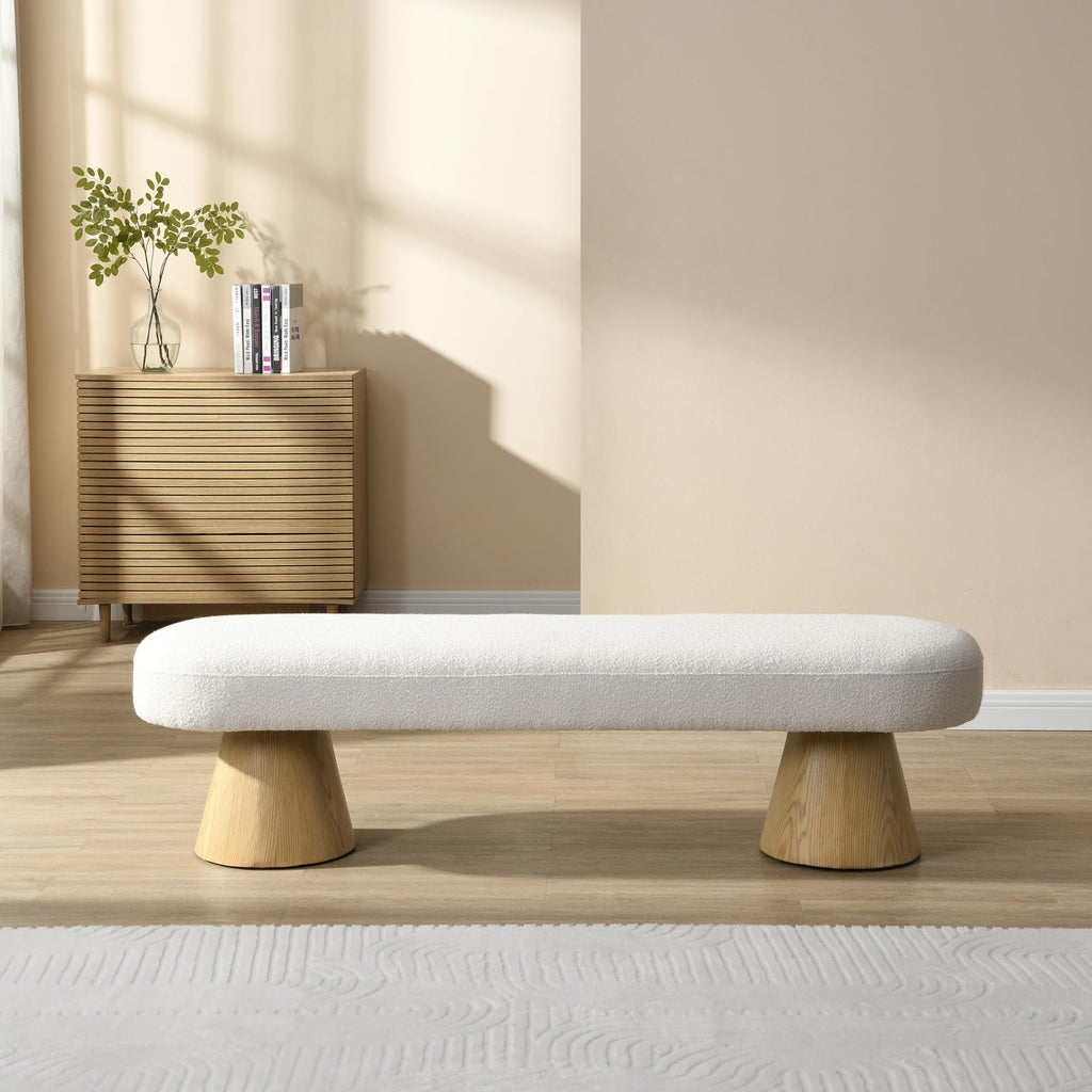 Beige Boucle Oval Dining Bench F3626