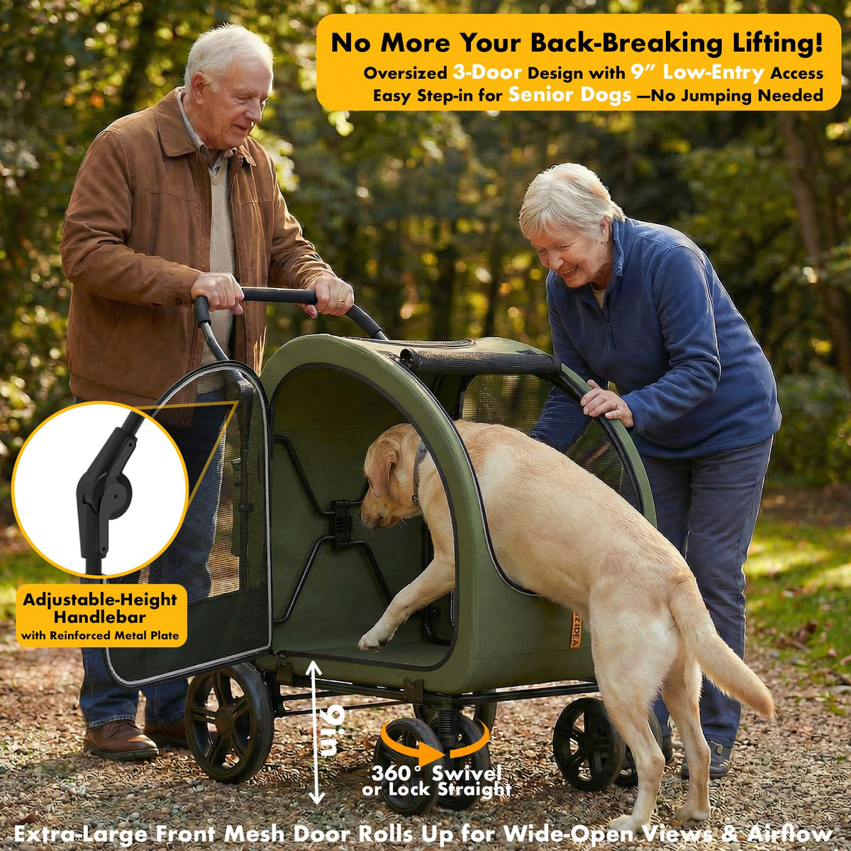 3-in-1 Large Dog Stroller with Detachable Carrier X3084