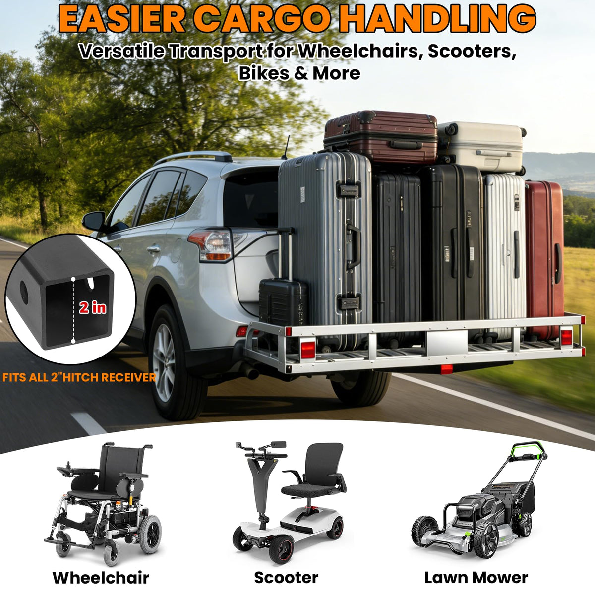 500LBS Aluminum Alloy Folding Hitch Cargo Carrier with Ramp A961