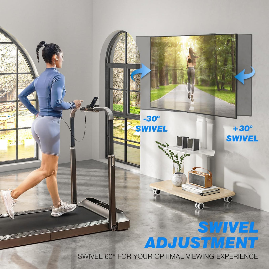 White Height Adjustable Rolling TV Stand for 32-75 Inch TVs B379
