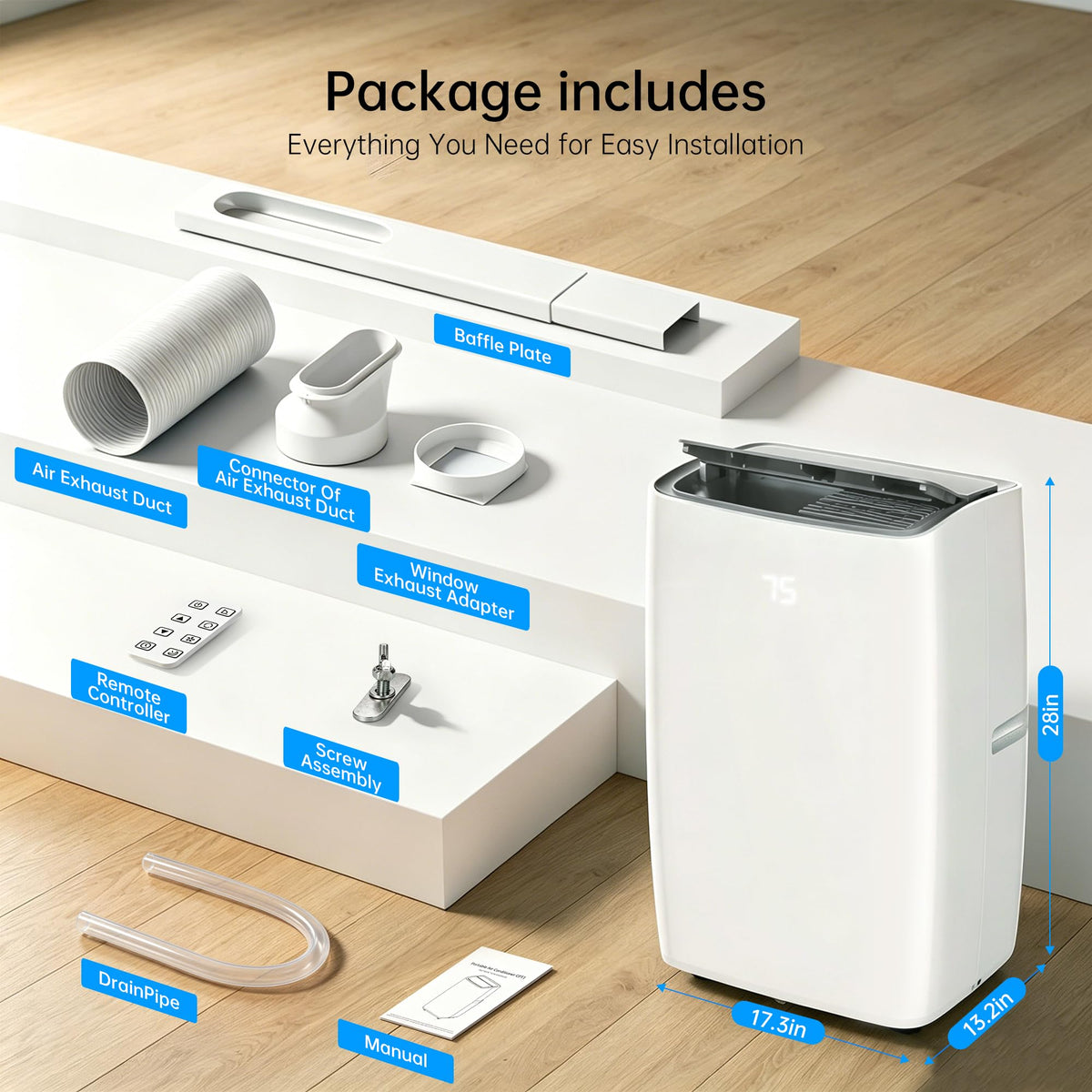 14000 BTU 5-in-1 Portable Air Conditioner with Remote Control and Window Kit W18602