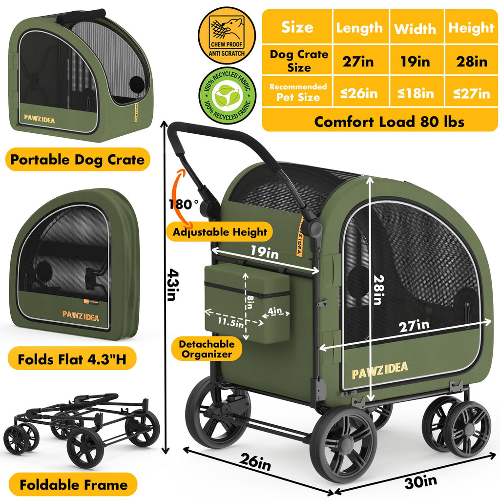 3-in-1 Large Dog Stroller with Detachable Carrier X3084