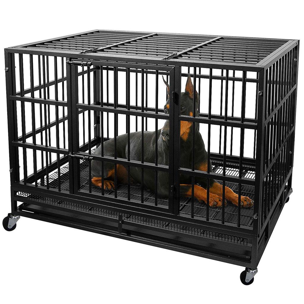 Heavy Duty 4 Wheels Double Door Metal Dog Crate 48 Inch E426