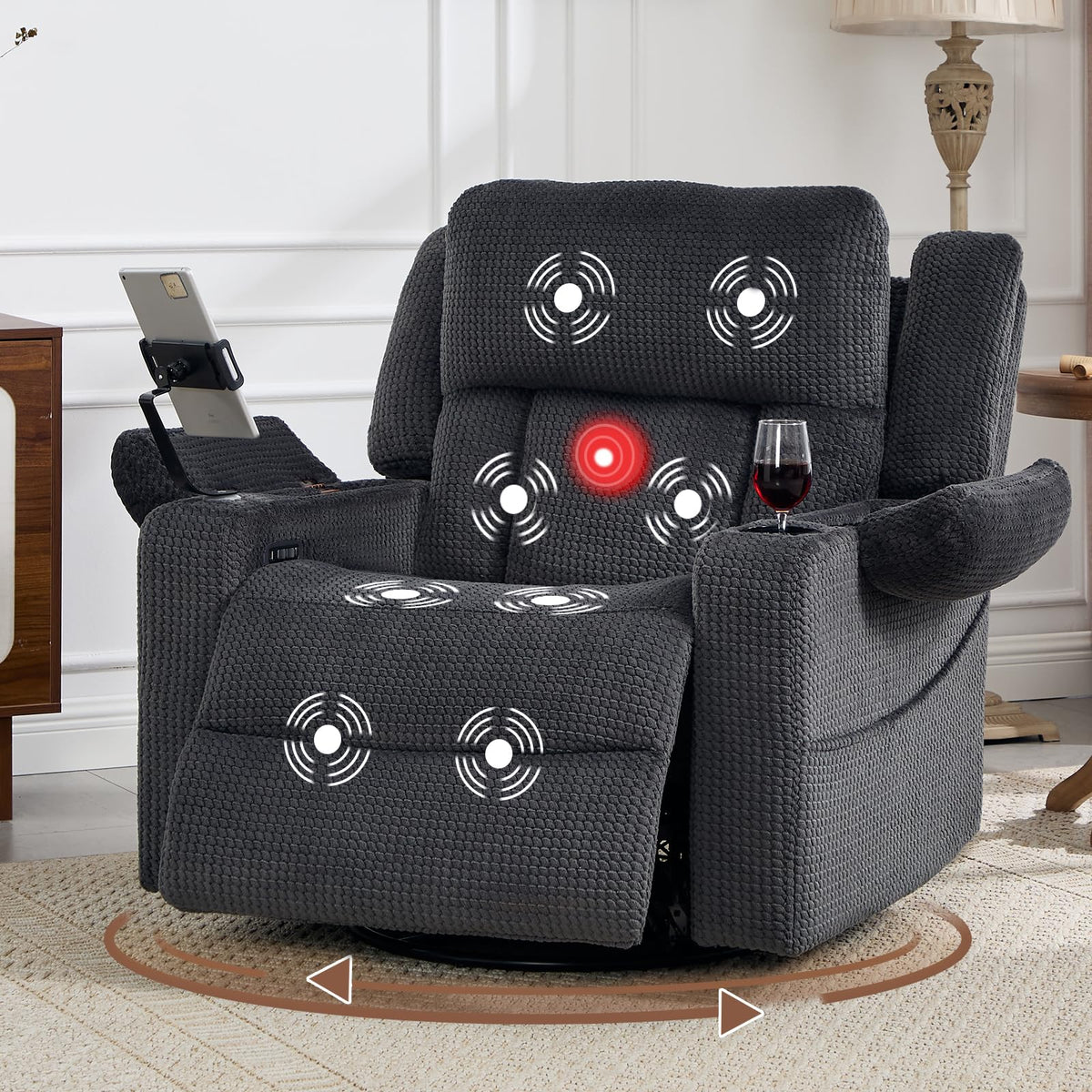 Oversized Power Recliner Chair with Massage and Heat, Grey H611