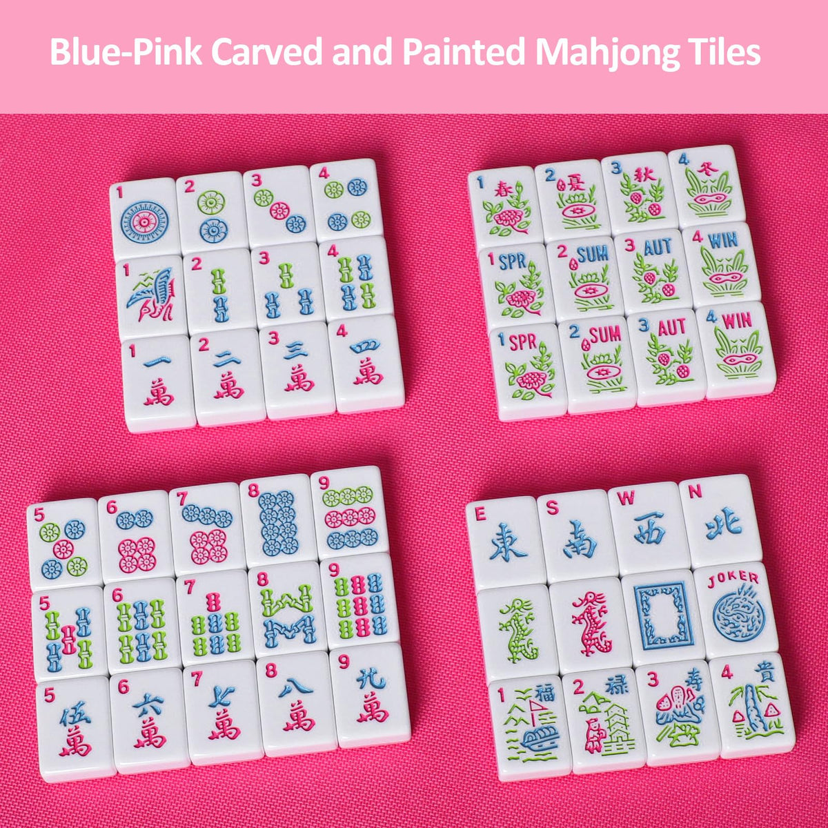 American Mahjong Tile Set, 166 Mahjong Game Set with Pink Color K355807