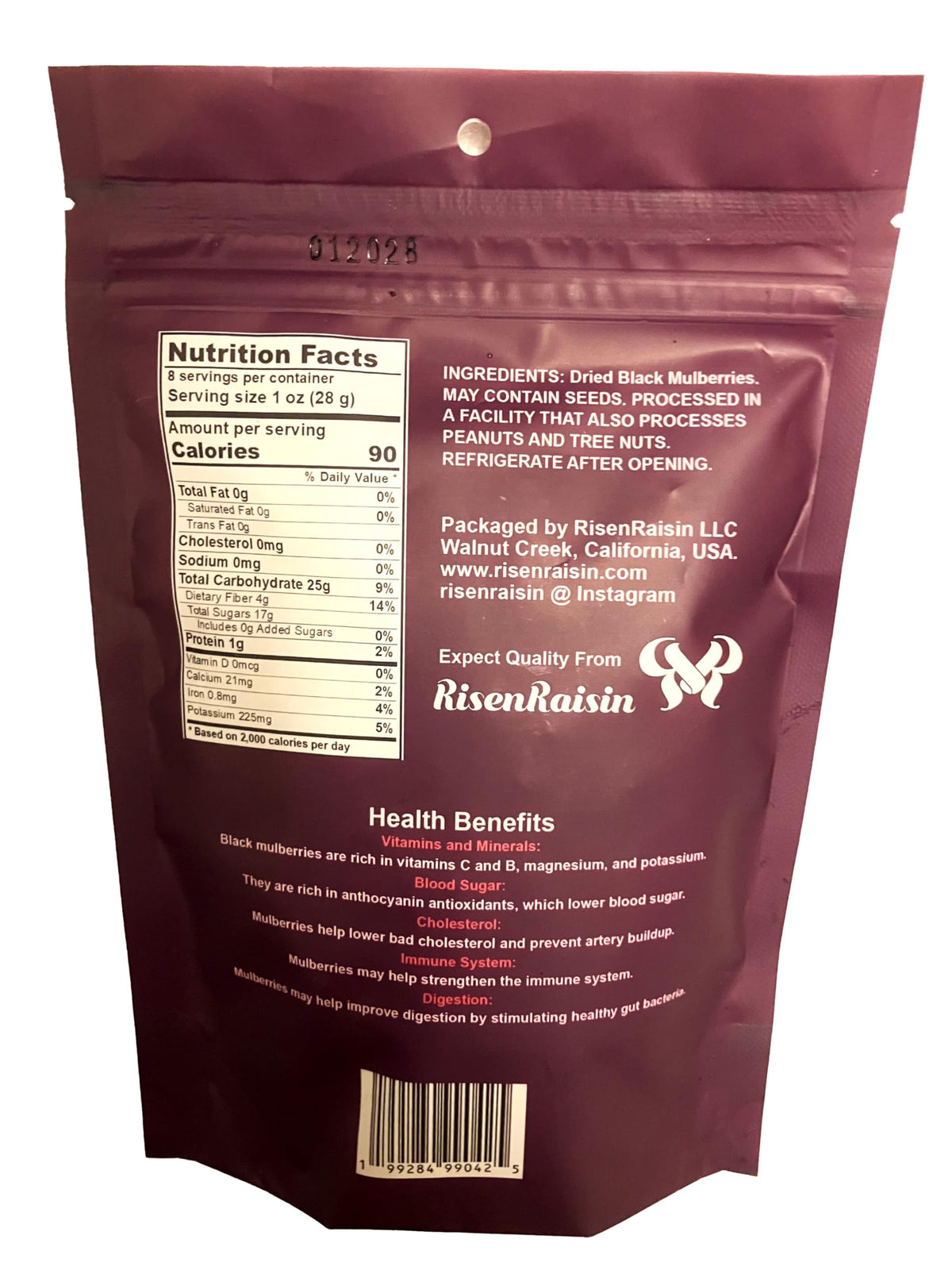 Dried Black Mulberries 8 oz No Sugar Added J884310