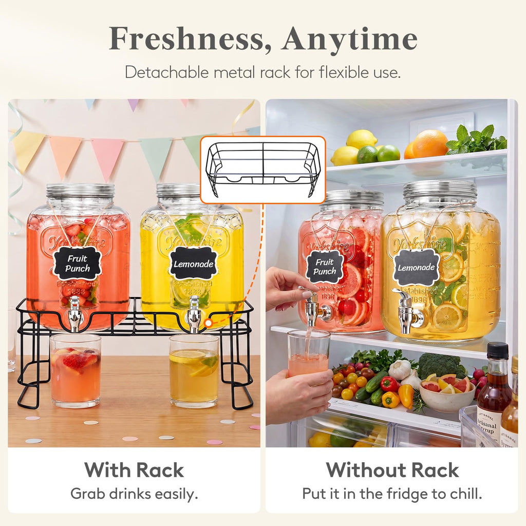 1.6 Gallon Glass Drink Dispenser with Stand & Fruit Infuser 2 Pcs W897