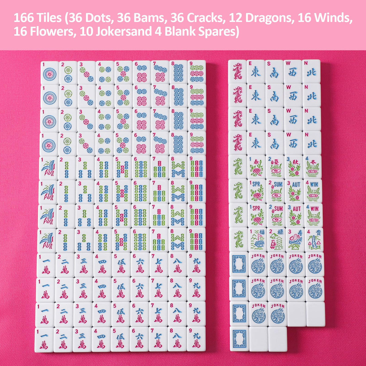 American Mahjong Tile Set, 166 Mahjong Game Set with Pink Color K355807