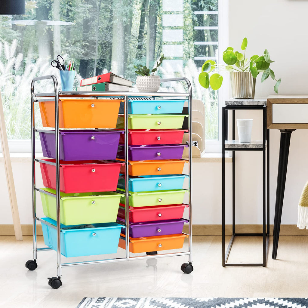 15 Drawer Rolling Storage Cart with Lockable Wheels A4331
