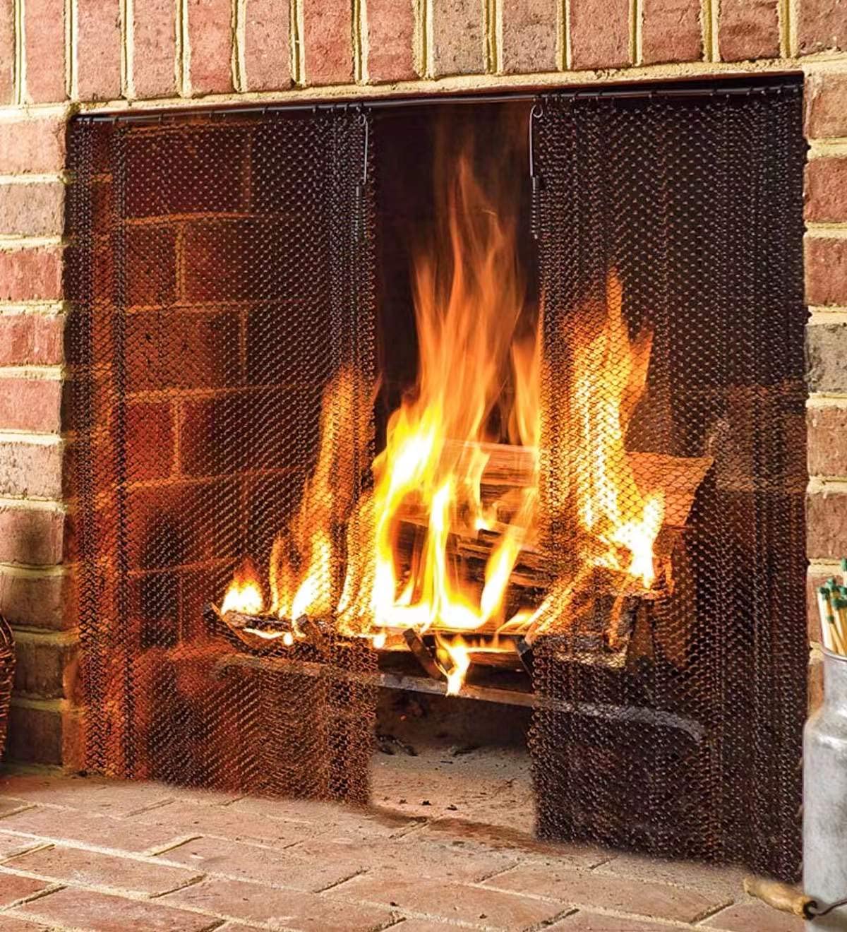 Black Fireplace Mesh Screen Curtain, Two Panels D6256