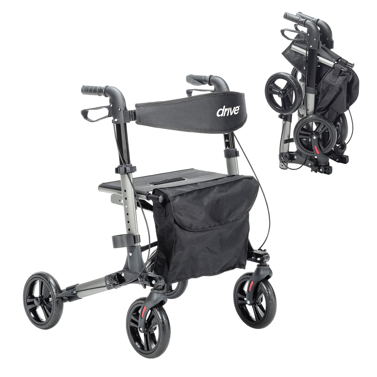Compact Folding Rollator with Seat and Brakes, 8-Inch Wheels M923