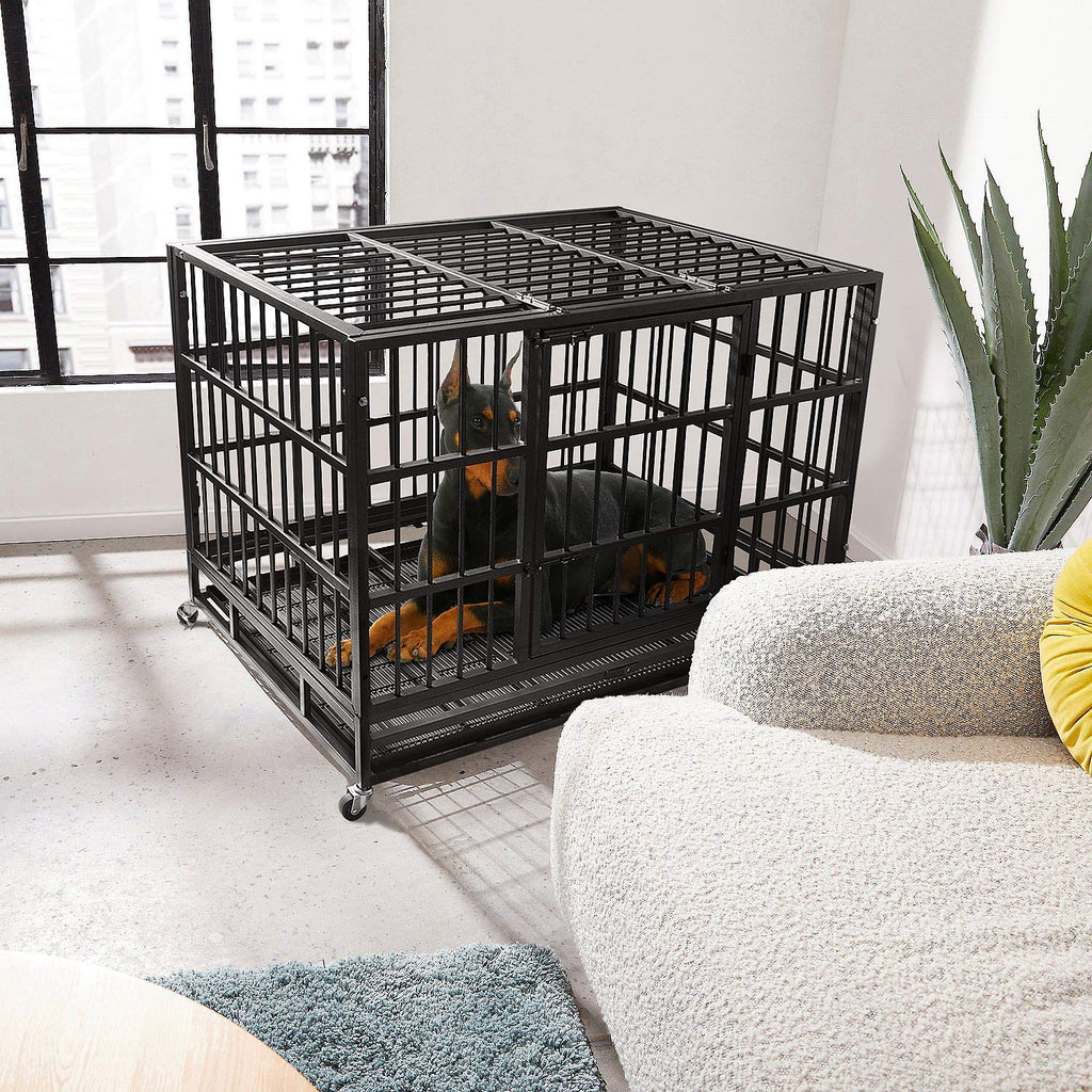 Heavy Duty 4 Wheels Double Door Metal Dog Crate 48 Inch E426