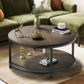 36" Round 2-Tier Coffee Table with Storage Shelf, Black Walnut K941929