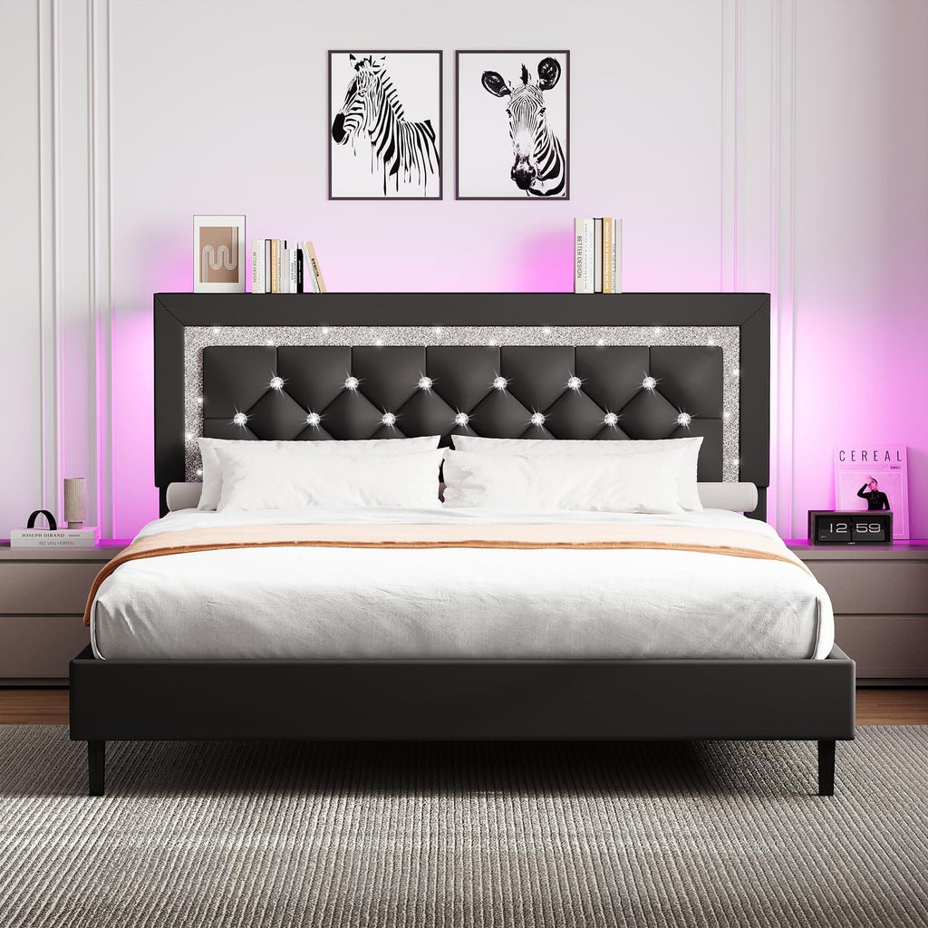 Black Full Bed Frame with LED Lights P71476