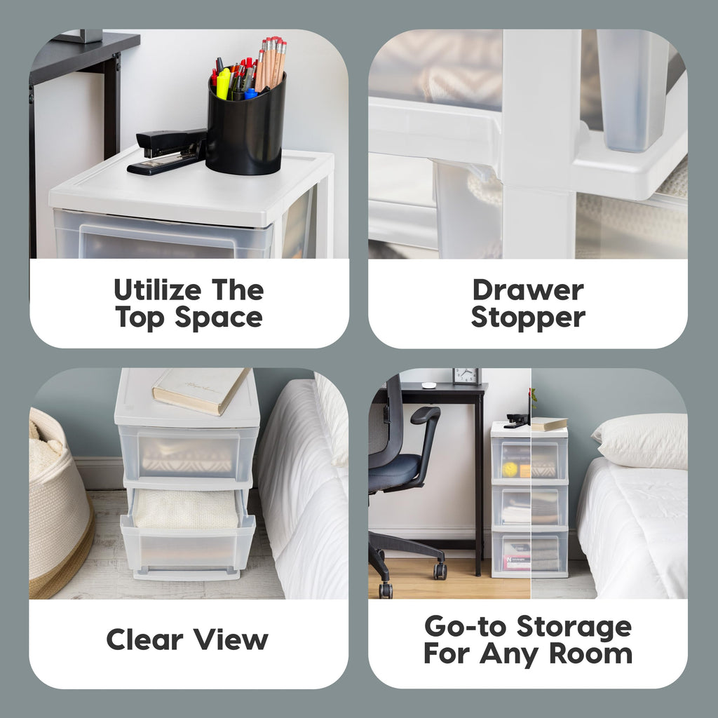 3 Drawer Slim Narrow Storage Organizer 2-Pack White Clear X479527