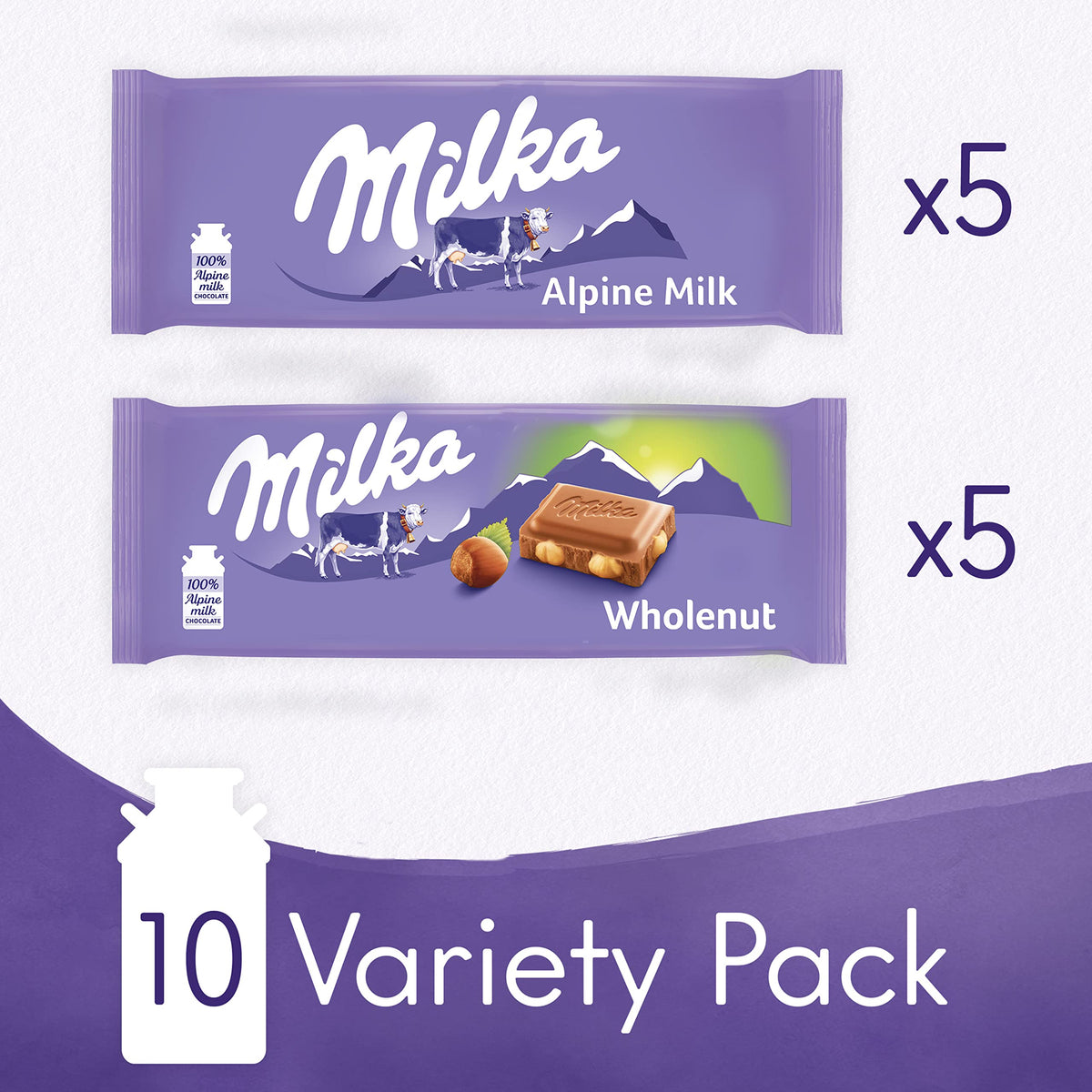 Chocolate Bars Variety Pack, Alpine Milk & Hazelnut, 10 - 3.52 oz Bars A588906