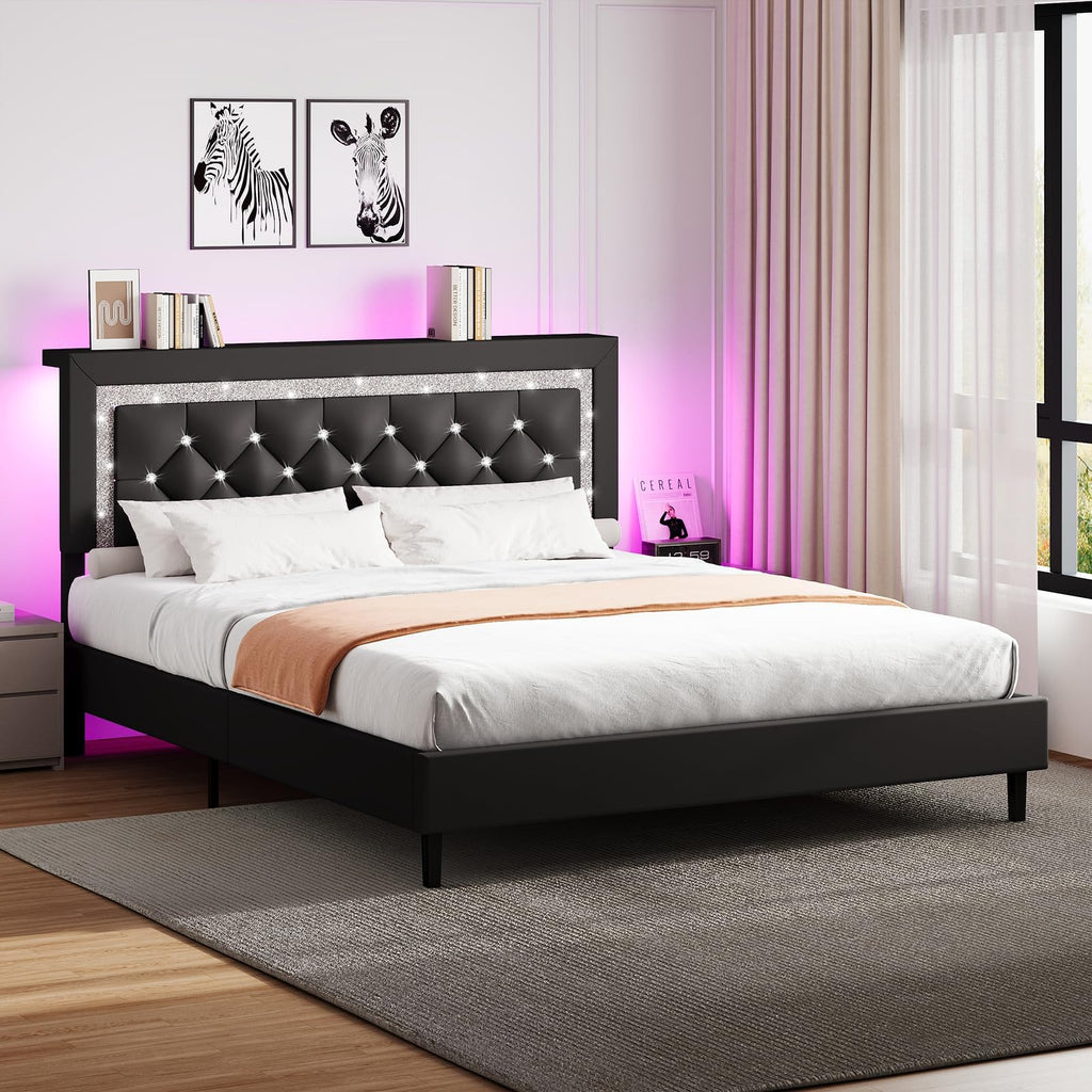 Black Full Bed Frame with LED Lights P71476