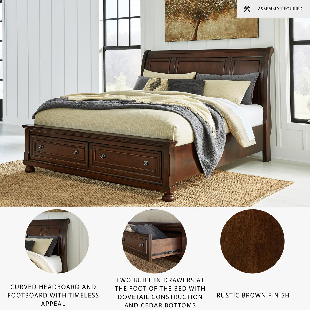Cal King Sleigh Bed Frame with Storage H204