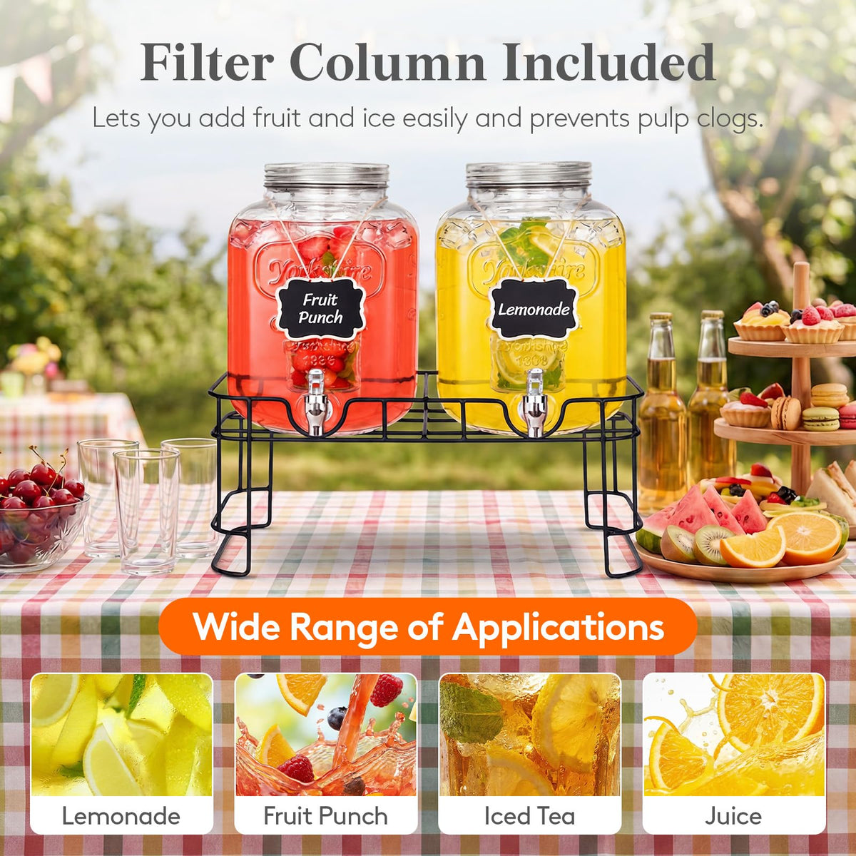 1.6 Gallon Glass Drink Dispenser with Stand & Fruit Infuser 2 Pcs W897