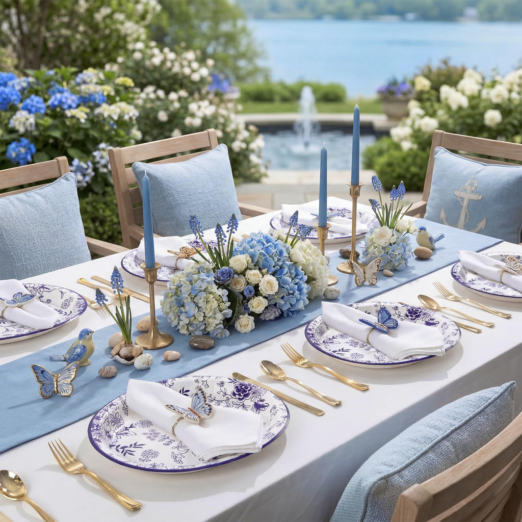 50 Pack Blue Floral Disposable Paper Plates S6070