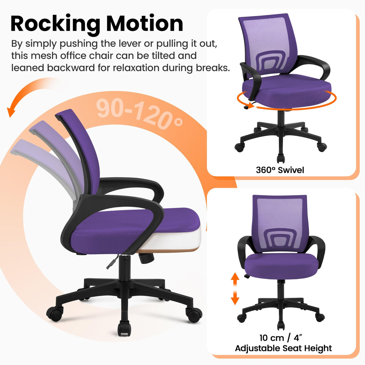 Purple Adjustable Swivel Mesh Office Chair J495448