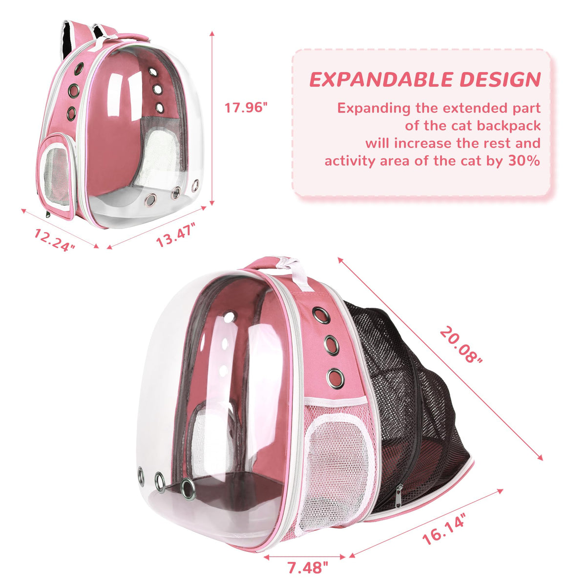 Expandable Pet Backpack Carrier for Under 15 lbs (Pink) Q2281