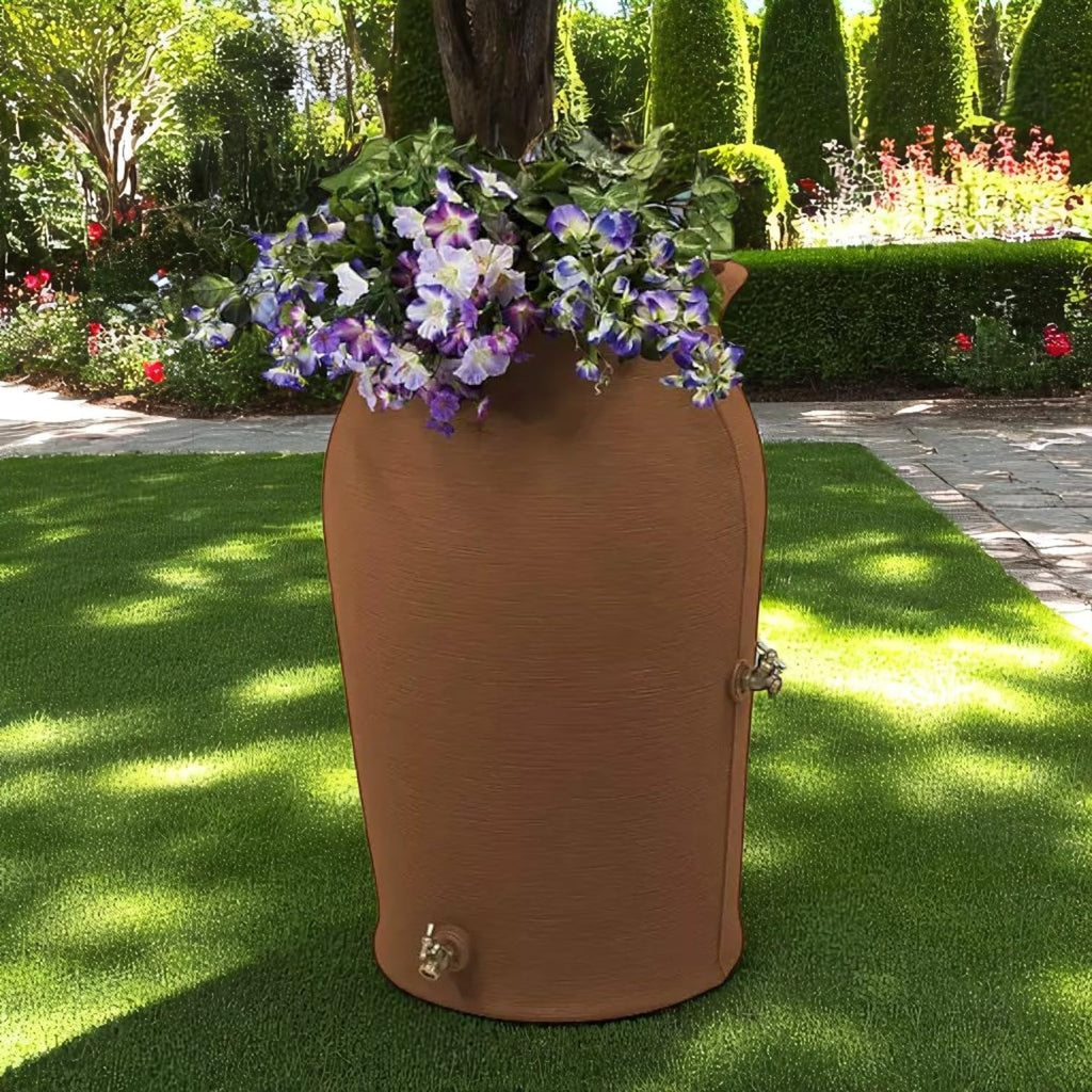 50 Gallon Brown Resin Rain Barrel with Planter Top X25946