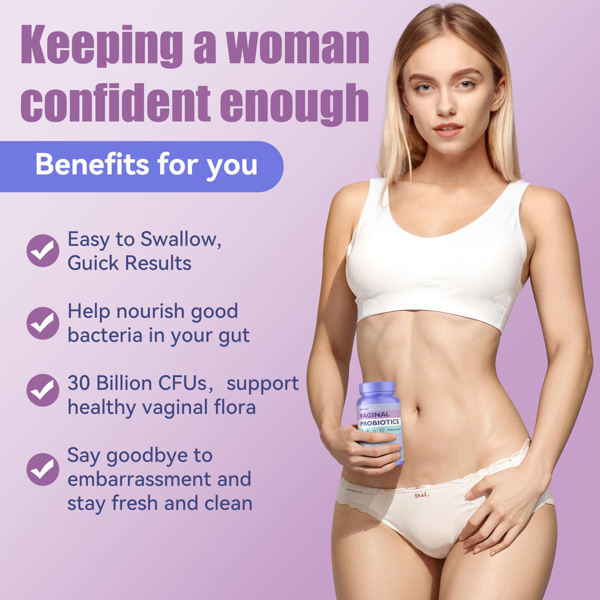 Probiotics for Women with Prebiotics & Lactobacillus Blend 30 Billion CFU, 60 Capsules E69757