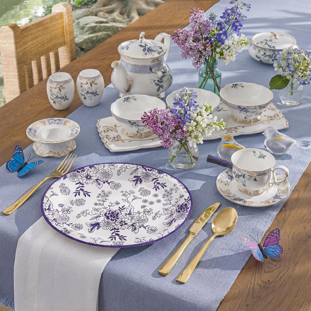 50 Pack Blue Floral Disposable Paper Plates S6070
