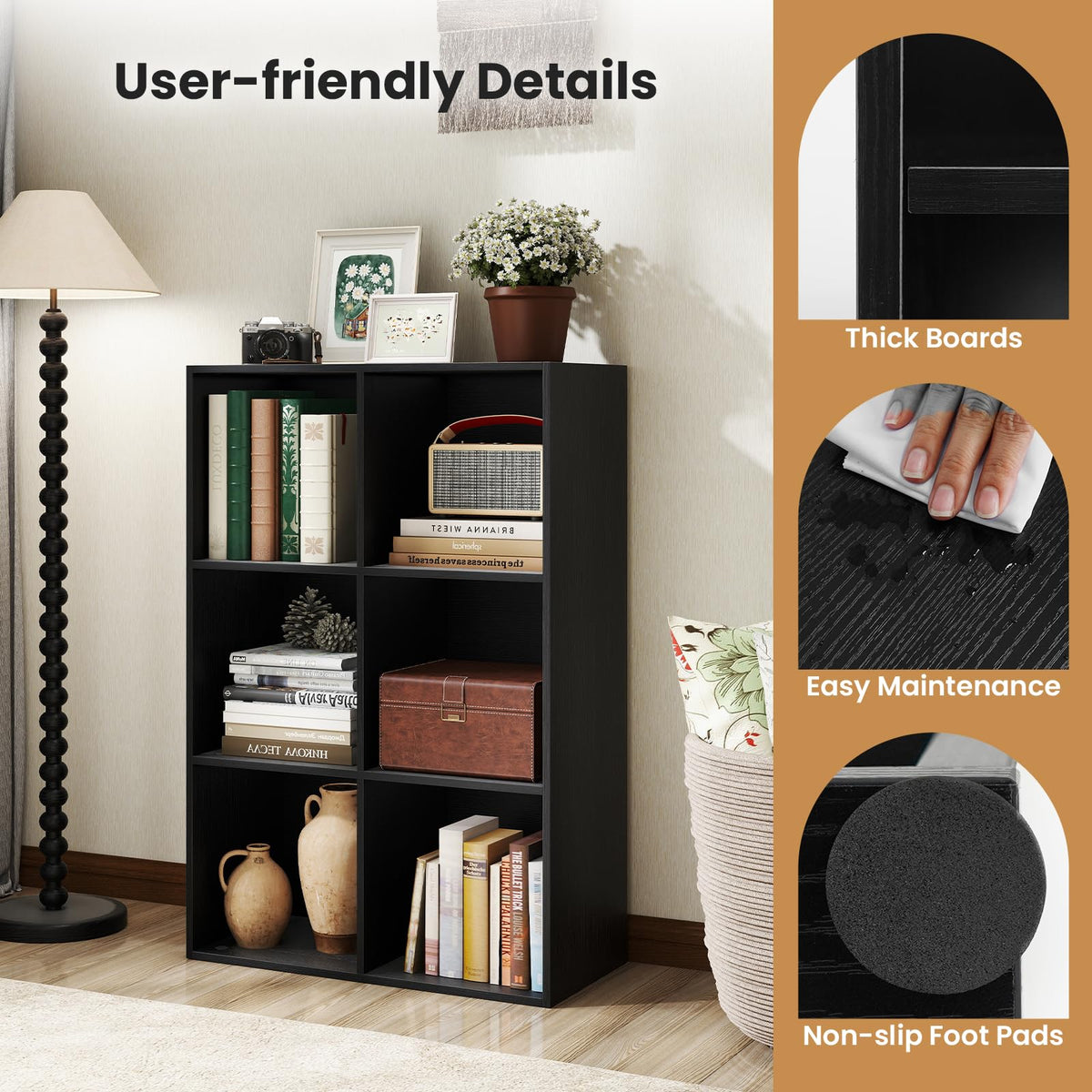 Black 6-Cube 3-Tier Bookcase S58054