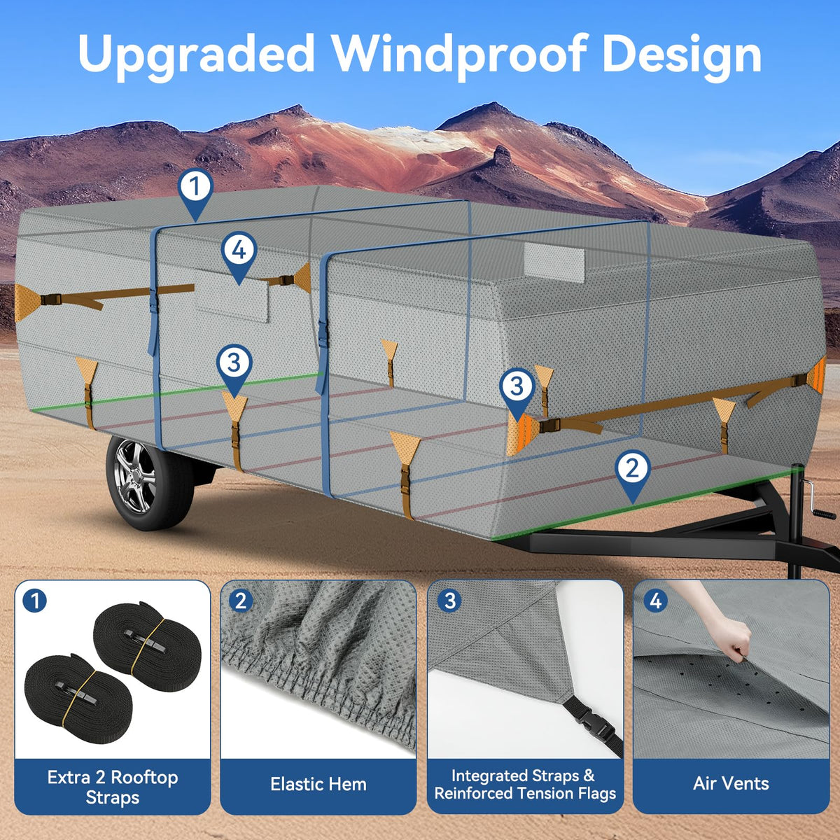 Waterproof Pop Up Camper Tent Trailer Cover 10'-12' A5814