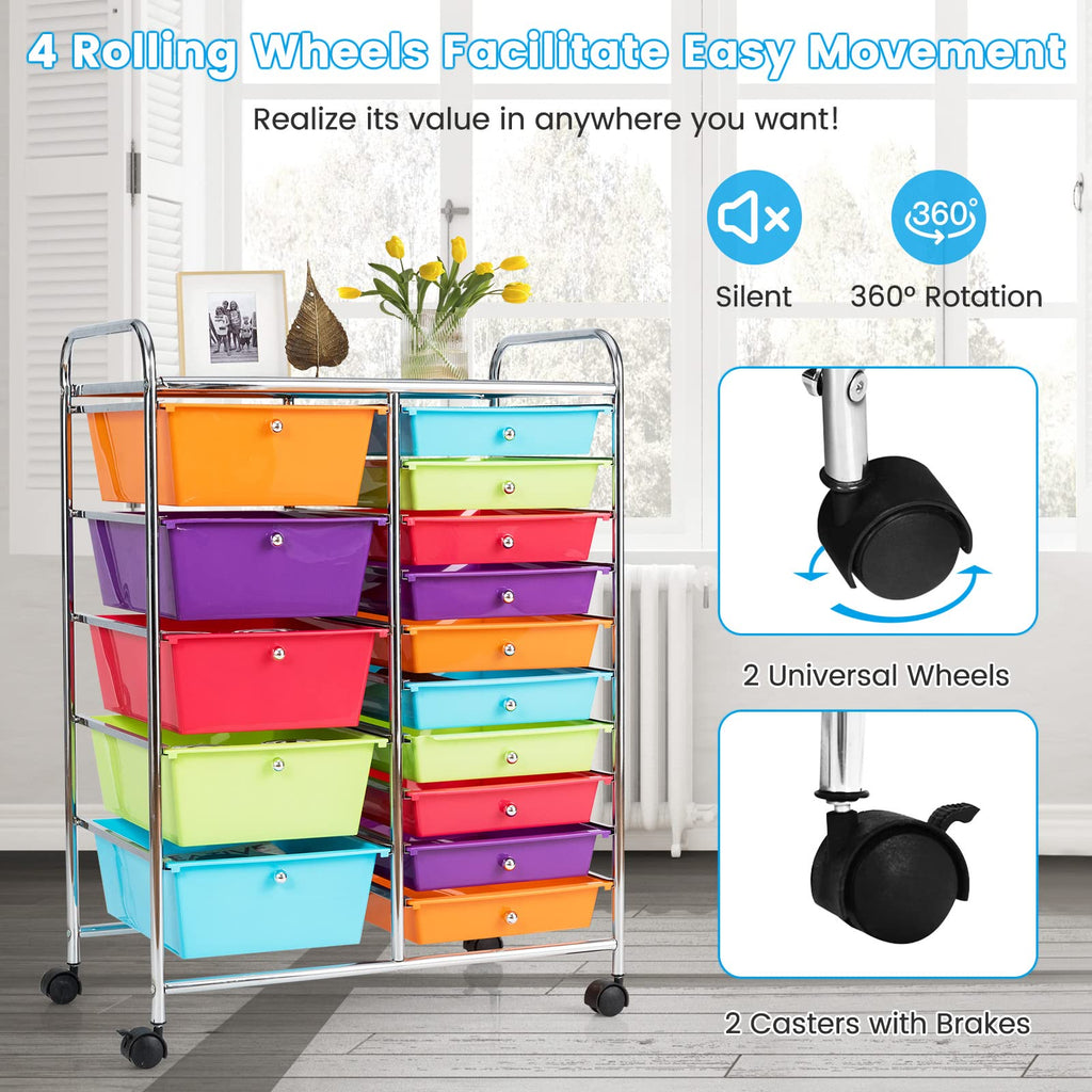 15 Drawer Rolling Storage Cart with Lockable Wheels A4331