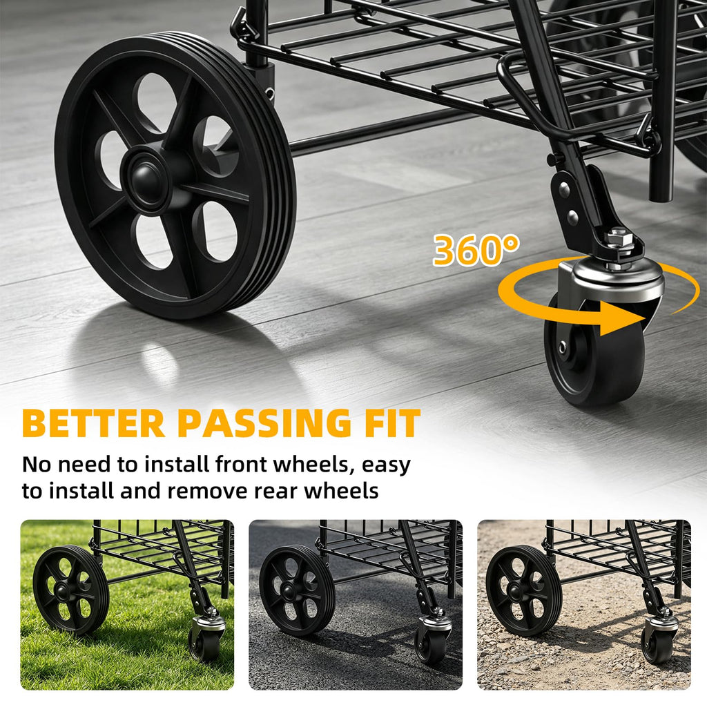 Grocery Shopping Cart with Swivel Wheels, Collapsible Utility Cart O5934