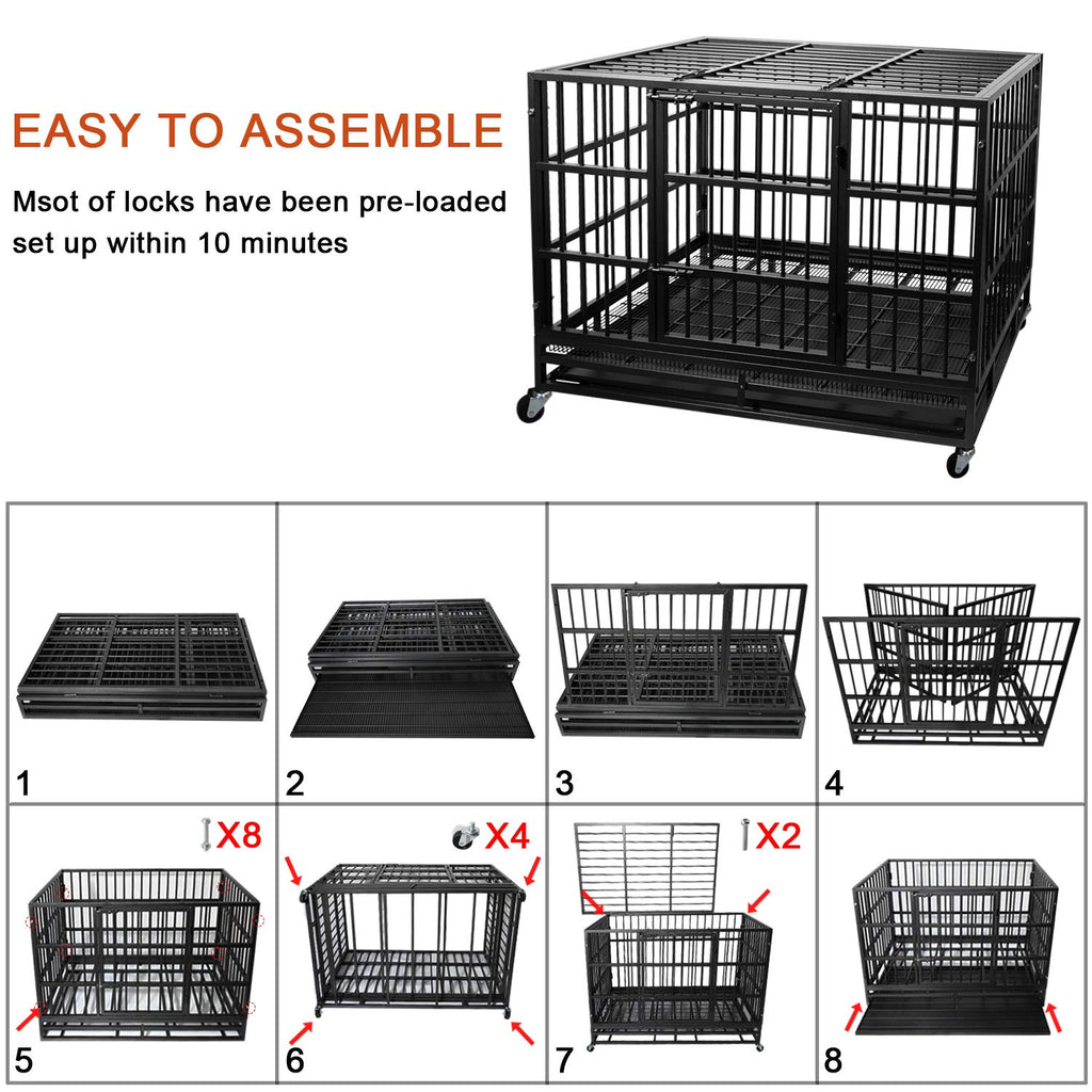 Heavy Duty 4 Wheels Double Door Metal Dog Crate 48 Inch E426